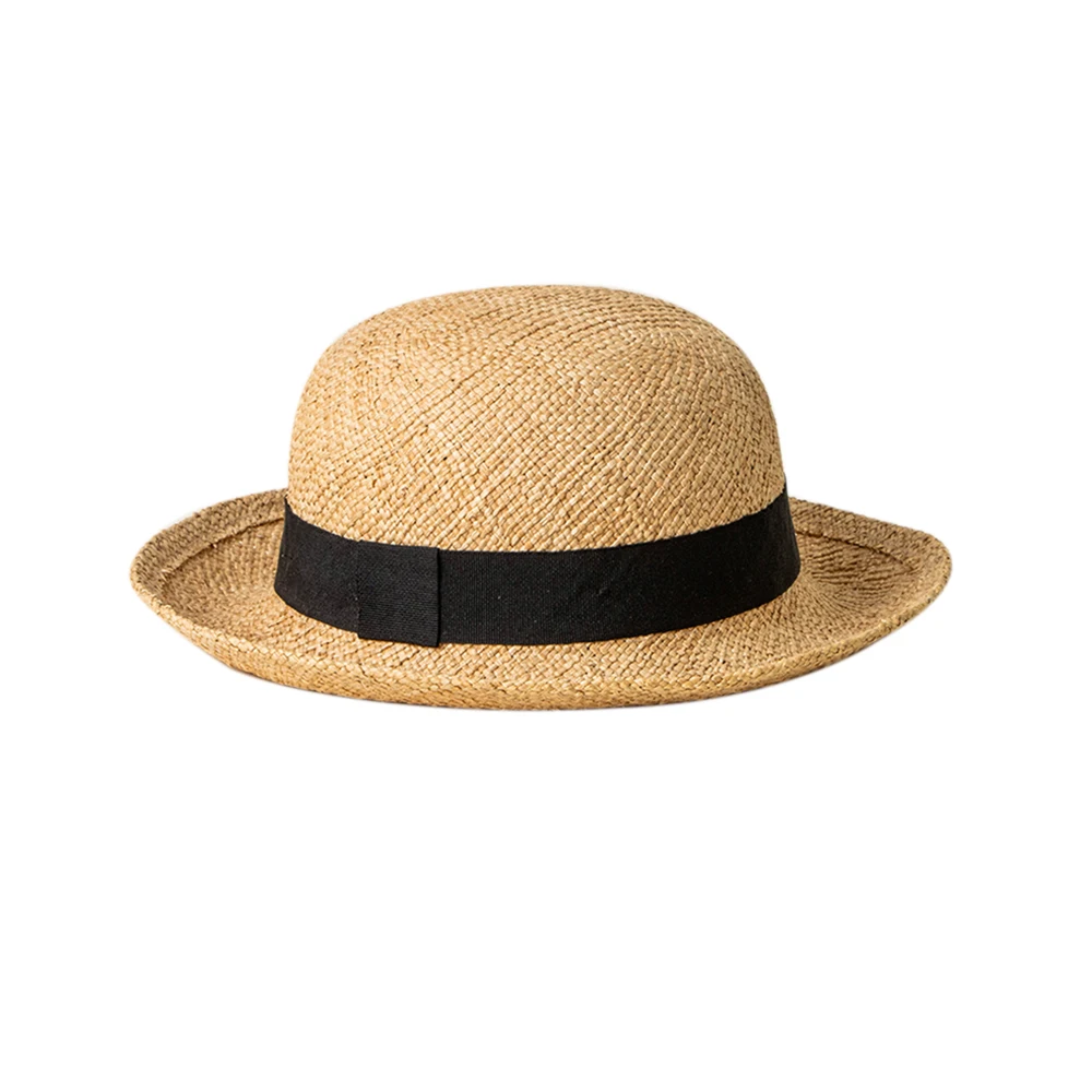 

Shine hats Spring Season luxury Pencil Brim Ribbon Round Top Natural Grass Straw Hats Summer Sun Beach for Women Ladies