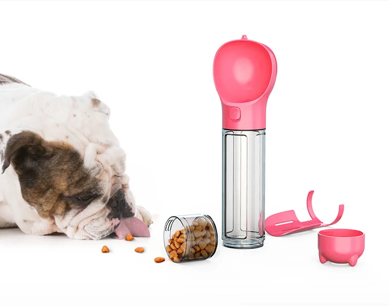 

4 In 1 Portable Pet Water Bottle Bowl Colorful Outdoor Dog Drinking Water Feeder With Food Storage Box And Poop Bag Dispenser, Picture showed