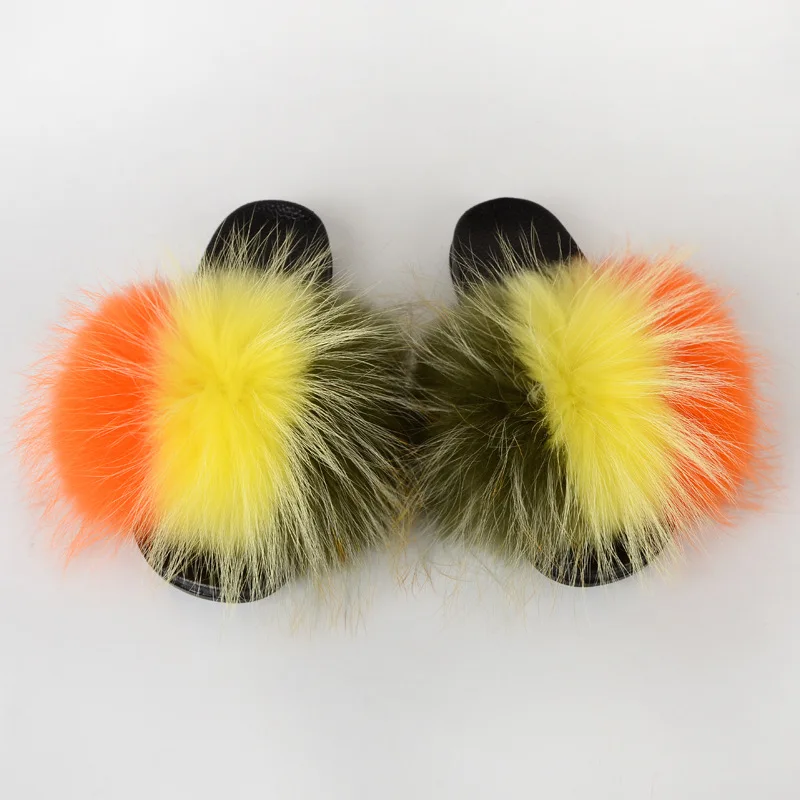 

2021 Factory Outlet Women and Kids Real Fur Slippers Raccoon Fur Slippers Real Fur Slippers, Customized color