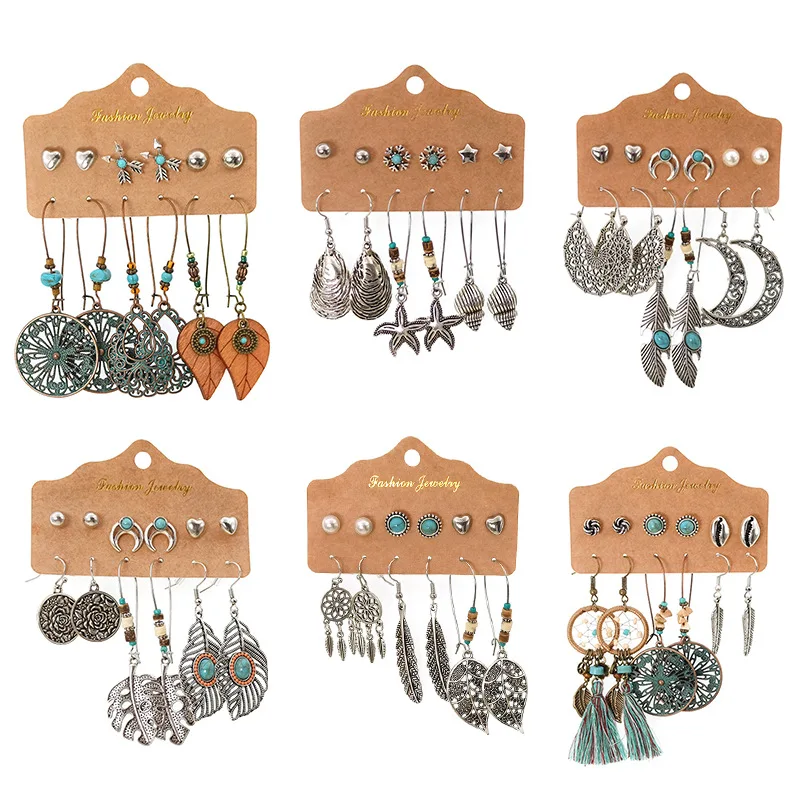 

Europe Top Selling Vintage Set Earrings 6 Pairs Per Cards Fashion Cheap Jewelry For Women Accept Small Order Wholesale Earrings