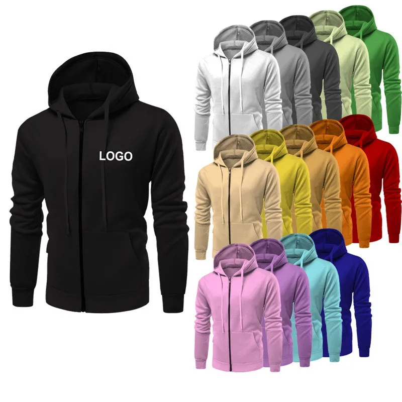 US size Wholesale Blank Men Sweatshirt Custom Printing Logo 320g 85%cotton 15%polyester Long Sleeve Full Zip Up Hoodies