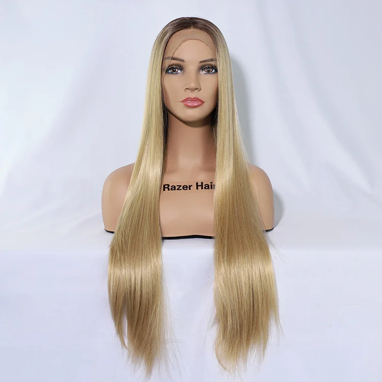 

Long Straight blonde color Synthetic Lace hair, High Fiber 13*3 Inch synthetic Lace front Wig