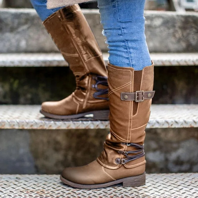 

S063 Wholesale Western Ladies Knight Boots Round Toe Women Boots, Black/burgundy