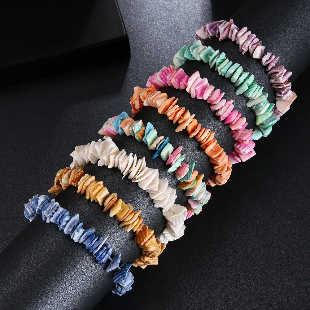 

Wholesale fashion women accessories colorful stone puka shell mixed summer beach charm bracelets, Gold