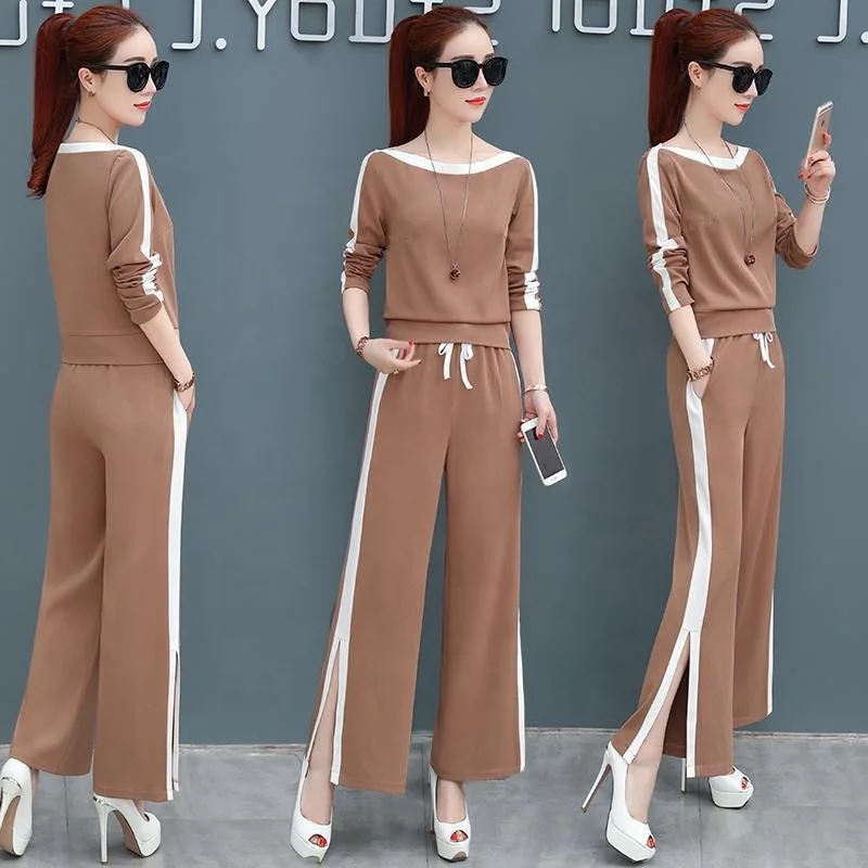 

2020 autumn new goddess fan split wide leg pants suit Korean version of large size slim and loose casual women sportswear set