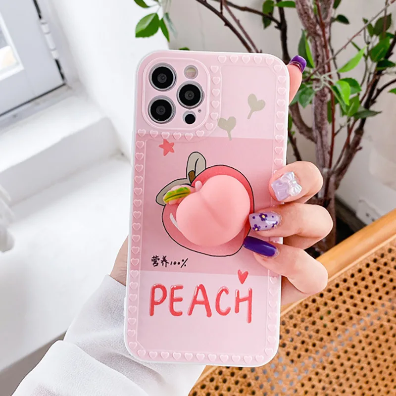 

Cute Cartoon peach Phone Case For iPhone 11 Pro MAX XS XR X 12 Mini 7 8 Plus Clear Soft TPU Shockproof Back Cover