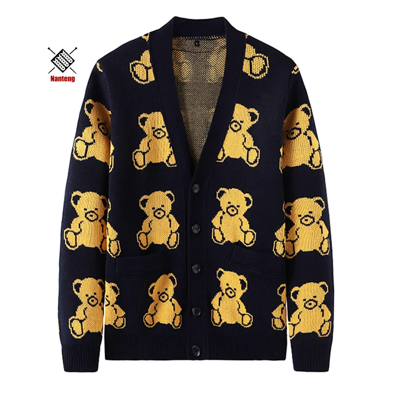 

Hot Selling High Quality Button Front Long Sleeve V Neck Men Custom Sweater Knit Cardigan