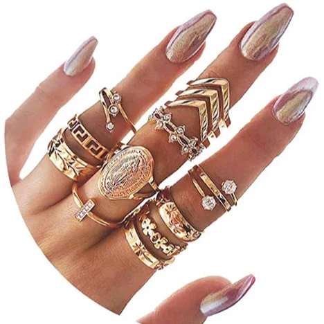 

13PCS Knuckle Stacking Rings Boho Vintage Finger Ring Set for Women Teen Girls, Gold color