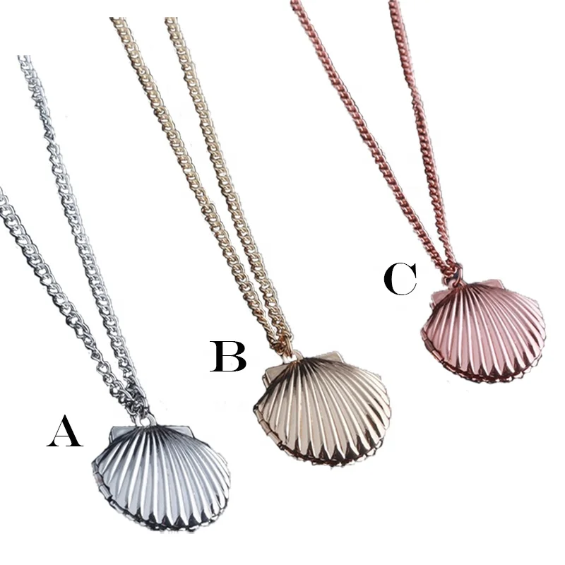 

Wholesale Interchangeable Alloy Jewelry Shell Shape Pendant Charms Necklace With Chain, Gold, silver, rose gold