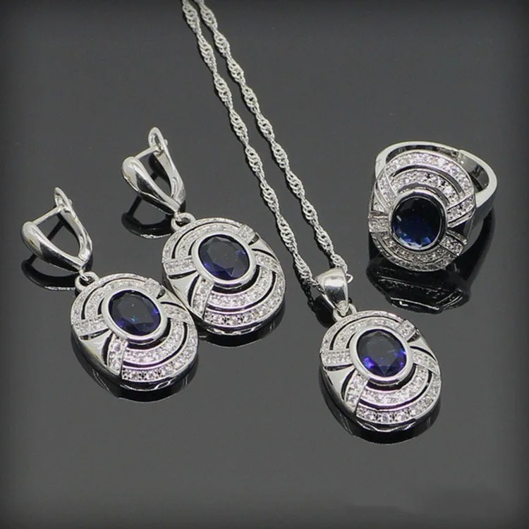 

HPXmas Blue Diamond Necklace Zircon Necklace Earrings and Ring Jewelry Sets Women Wedding Rings Pendant Earrings Wholesale