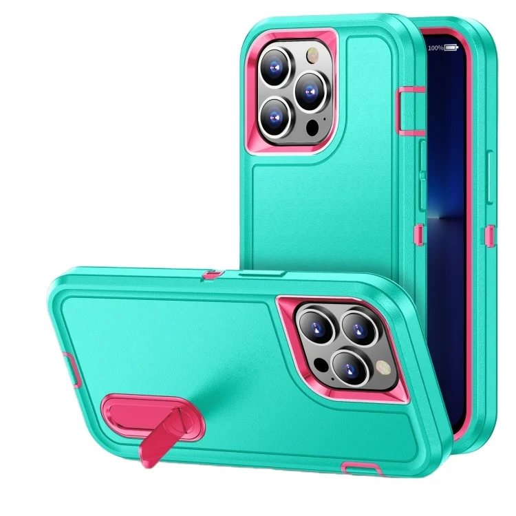 

New Arrival 3 in 1 Rugged Holder Phone Case For iPhone 11 Pro Max(Blue + Pink)