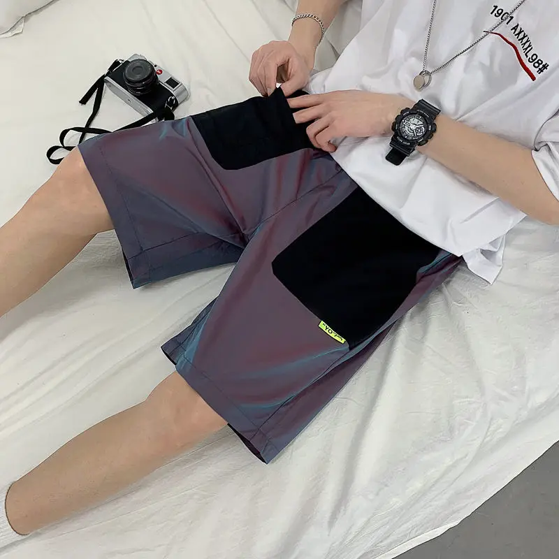 

Color changing reflective trend Capris sports casual overalls shorts men's beach nylon pants designer shorts