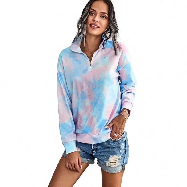 

2021 Wholesale Hoodies Fall Cotton Custom Zip Tie Dye Sweatshirt For Women
