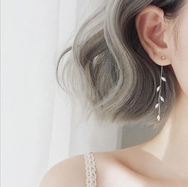 

Long Silver Plated Crystal Leaf Tassel Drop Earrings For Women Wedding Fashion 2022 Jewelry Gift