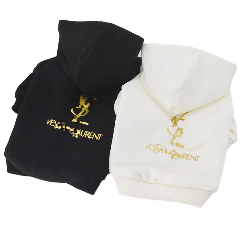 

Hot sale new luxury brand spring and autumn Teddy cotton dog clothes golden print pet hooded sweater