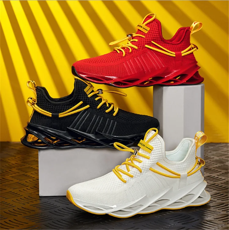 

2021 New men's high quality flying knit sneakers, White, red, black