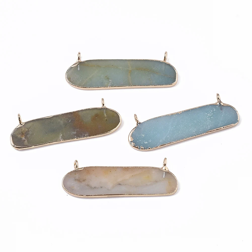 

PandaHall Iron Loops Oval Edge Golden Plated Natural Amazonite Pendant, Mixed color
