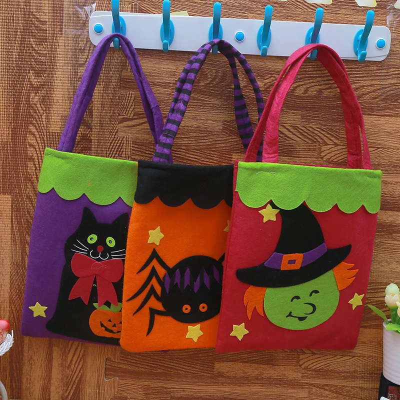 

Non-Woven Fabric Halloween Party Decorations Witch Handbag Pumpkin Black Cat Tote Candy Halloween Bag, 7 colors