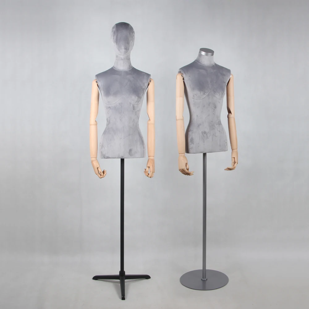 

wholesale grey velvet female mannequins maniquine displaying women clothes torso manquin maniquies, Natural linen