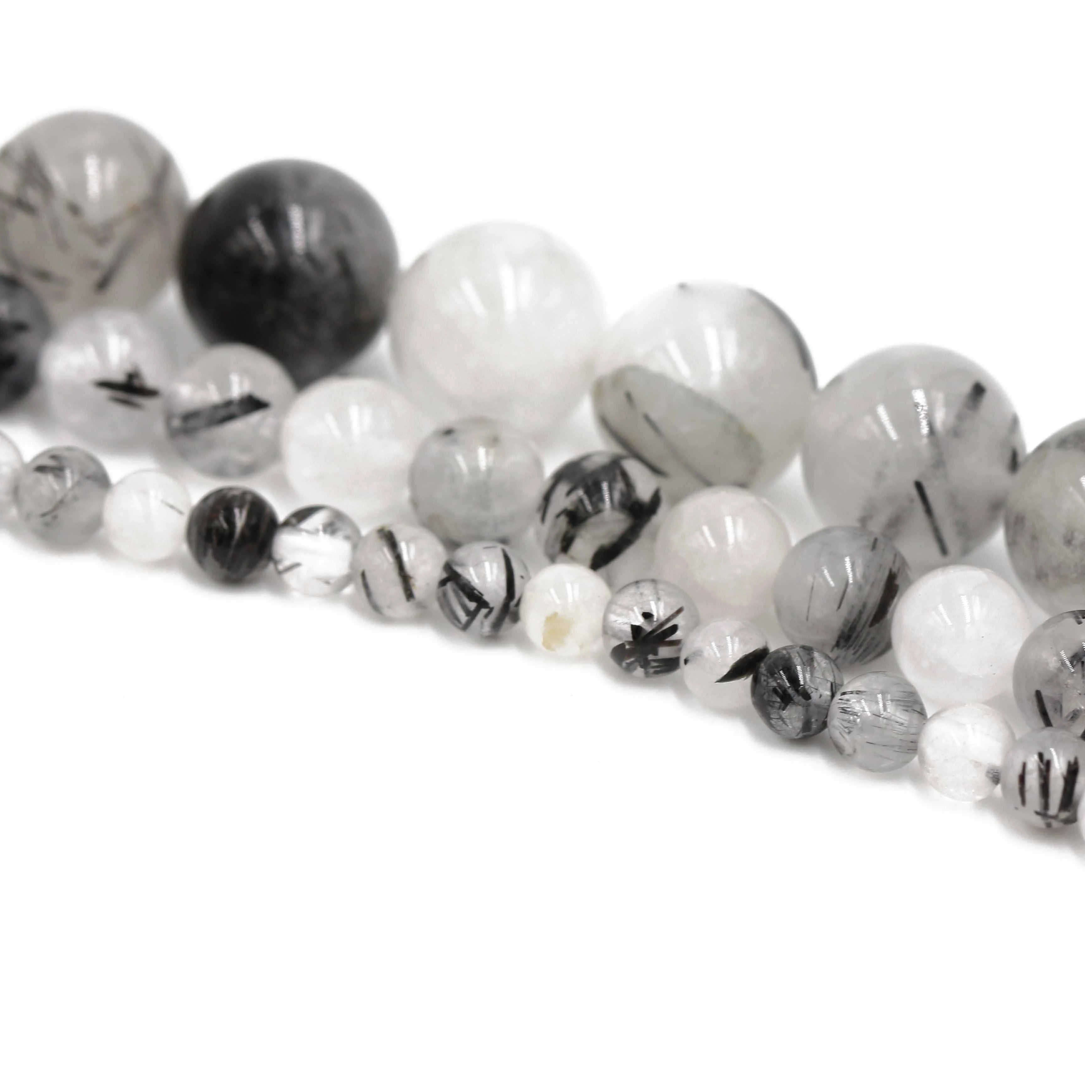 

Wholesale High Quality Natural Gemstone Black Rutilated Quartz Loose Beads for Jewelry Making