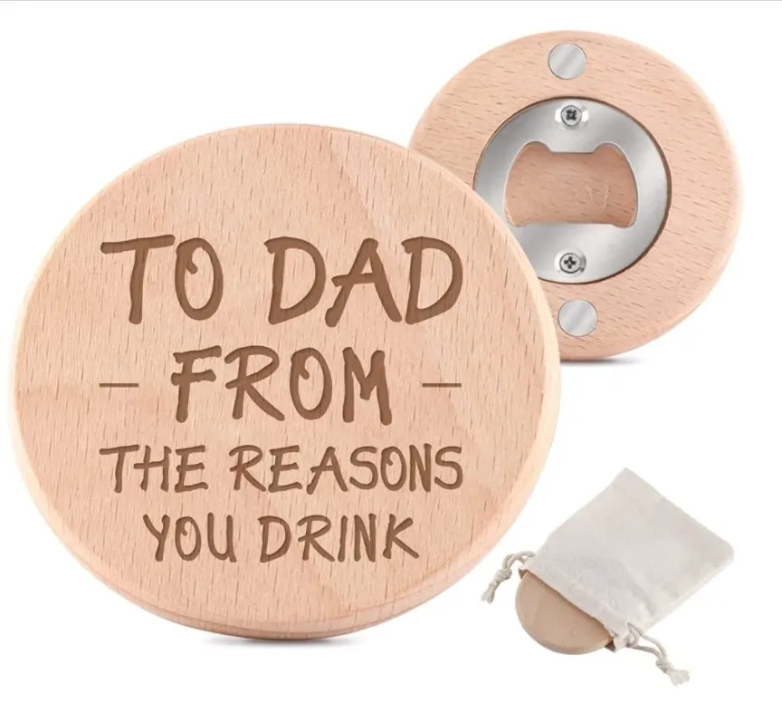 

Portable custom logo magnetic round wood wooden wine beer bottle opener, Wood color