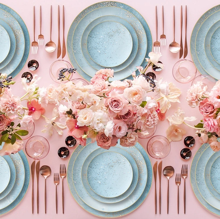 

Romantic Light Blue Dishes Plates Luxury Wedding Decor Dinner Plates Set Porcelain, Customized