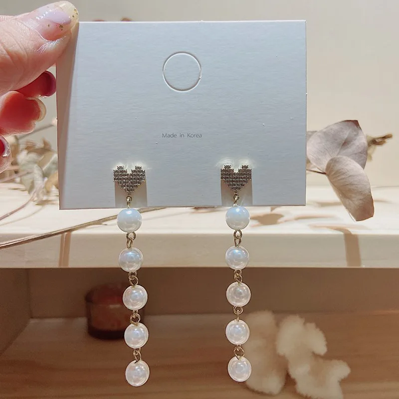 

fashion trendy jewelry pearl dangling earrings heart