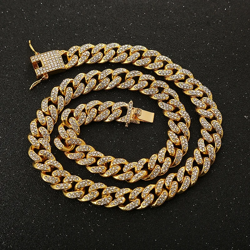 

18k Gold Finish Iced Hip Hop CZ gold fill bracelet Necklace Thick Miami Cuban Chain Link Hip Hop Necklace jewelry, Picture shows