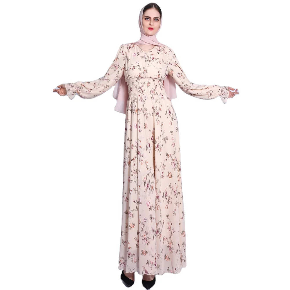 

Elegant floral printing chiffon dress muslim dress for women