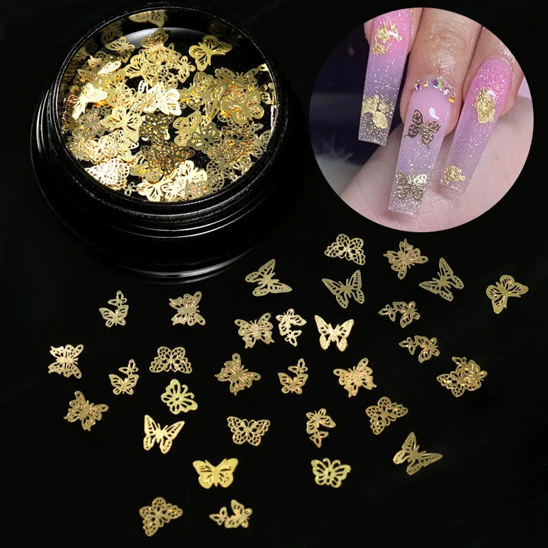 

Nail decals gold Nail Butterfly decoration 3D hollow metal Nail patch DIY art