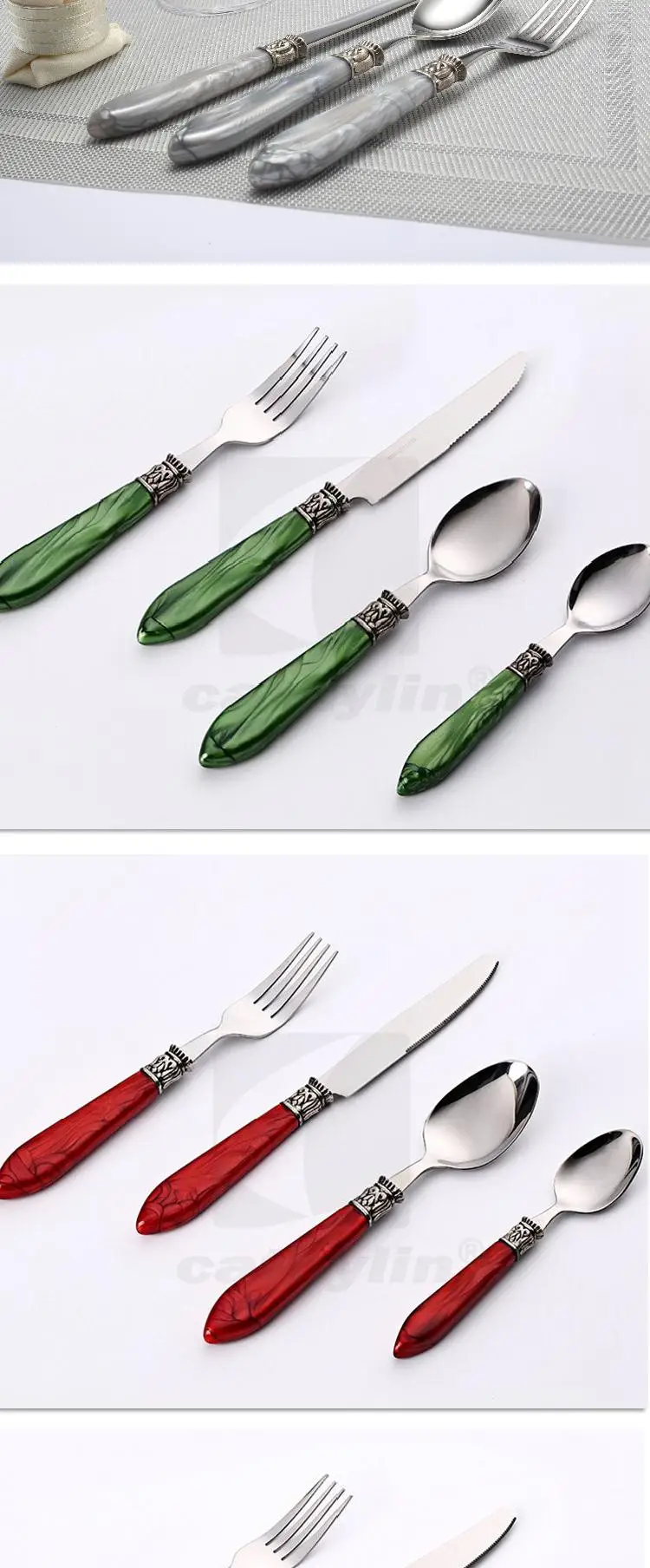 Cathylin Plastic Cutlery,Stainless Steel Flatware Set With Acrylic