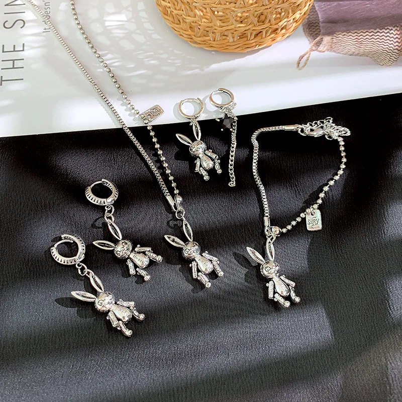 

2020 vintage cute rabbit pendant dangle women jewelry set