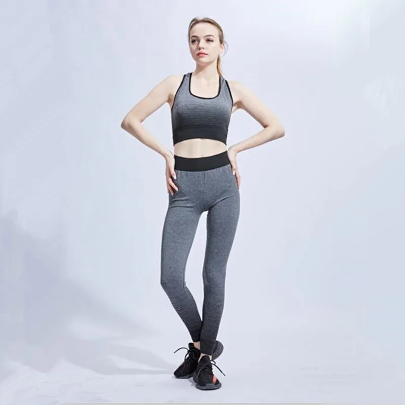 

Ladies Wholesale Yoga Bra Gradient Yoga Pants Women Fitness Sportswear Gradient Color Sports Bra Quick Dry Gray Legging Sets, Picture show