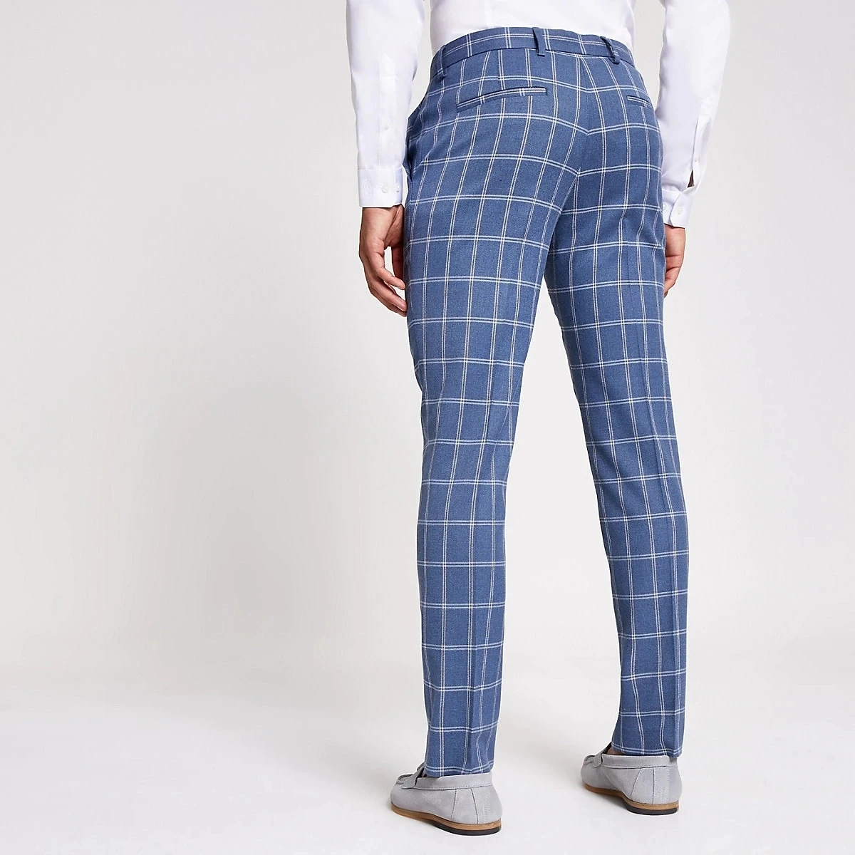 blue check suit trousers
