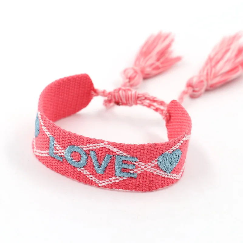 

2021 Top Selling Friendship Bracelet for Women and Men Romantic Heart Embroidery Bracelet Accept Customer Logo Letter Bracelet