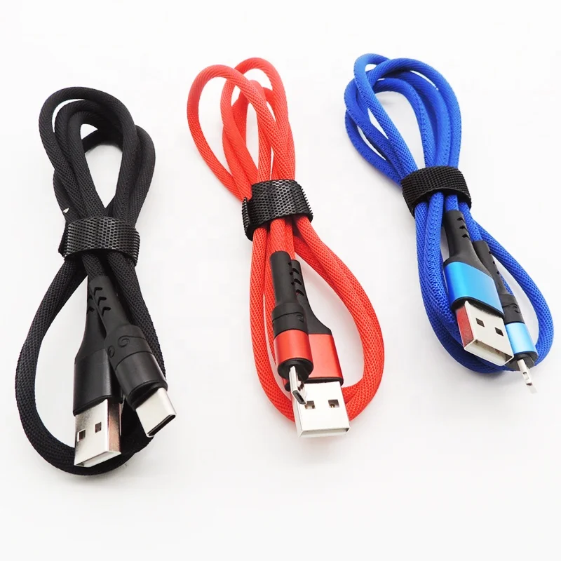 

Wholesale 1/2M cloth nylon weave fast charging data cable usb charger cable for iphone