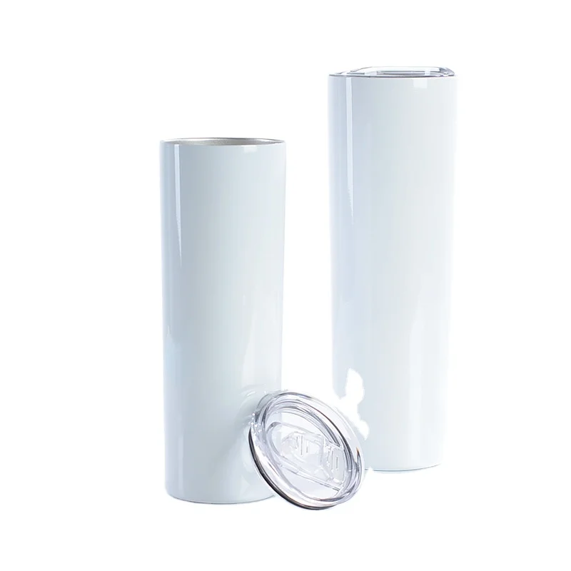 

20 Oz Wholesale Ready To Ship Straight Skinny 20oz Glitter White Stainless Steel Blanks Sublimation Tumblers with Lid and Straw, White color