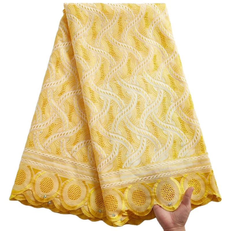 

African Lace Fabric Yellow Swiss Voile Lace In Switzerland With Holes Embroidery Cotton High Quality Wedding Dress Sew 2342, As shown in the photos