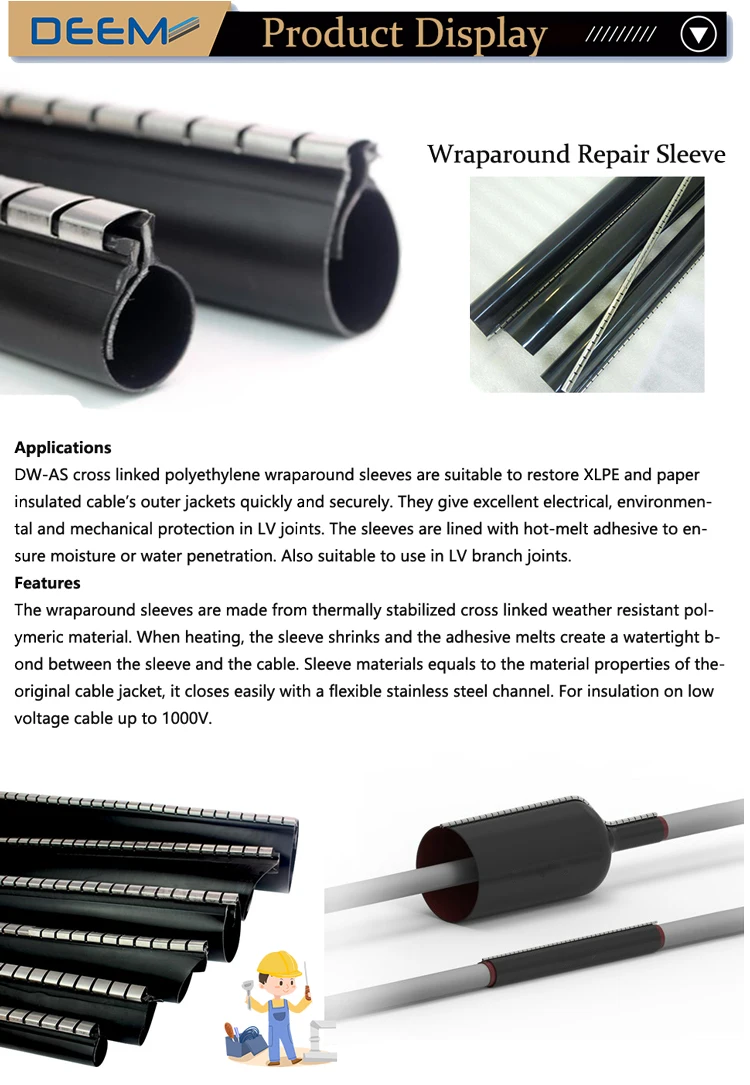 DEEM High Temperature Resistance Heat Shrinkable Wrap-Around Sleeves for repairing cables