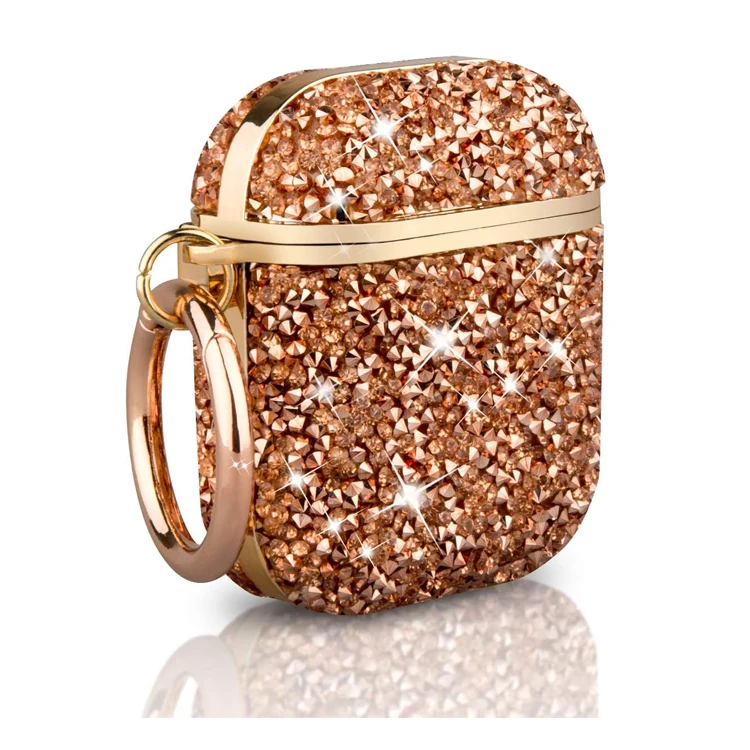 

For Airpod Rhinestone Case,HOCAYU Luxurious Bling Twincle Diamond Protective Ear Bud Case Cover For Airpods 1 2 Fundas, Black,silver,pink,gold,green,purple, champagne gold