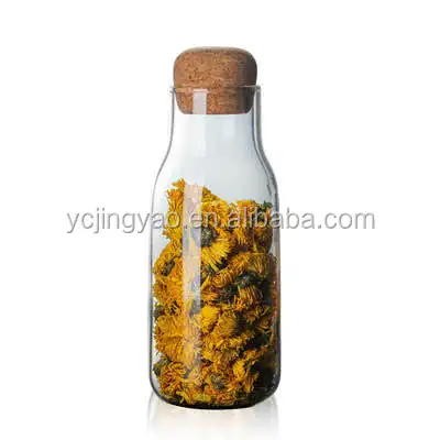 

Clear Milk Bottle Resistant Borosilicate Glass Food Storage Jar with Cork Lid
