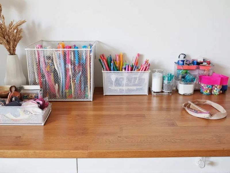 IKEA craft table setup with organized supplies