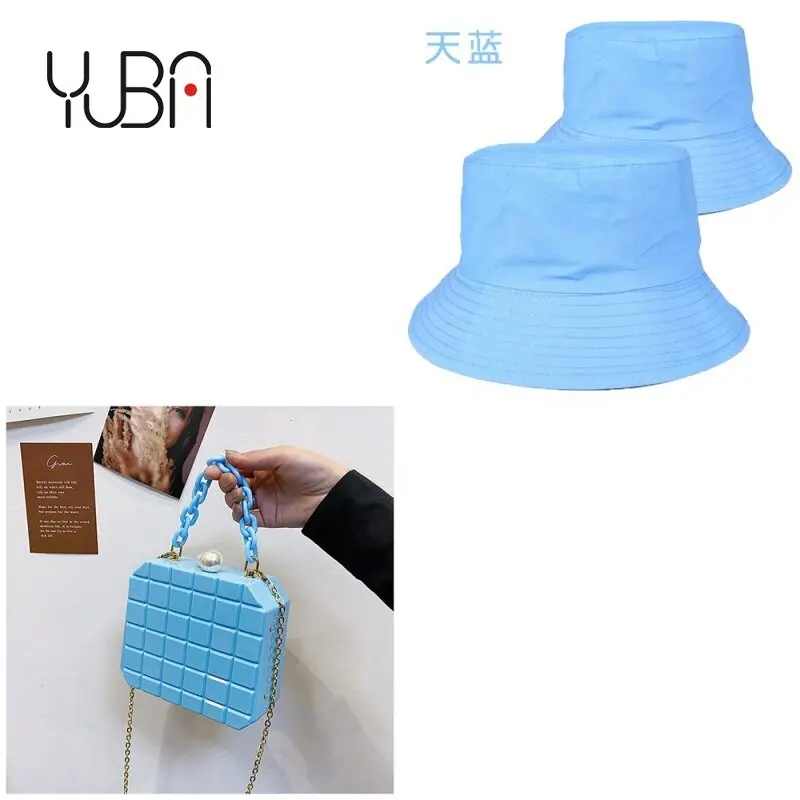 

Stylish chain armpit acrylic clutch ny purse and hat set Women grid handbags luxury 2021 girls bag and bucket hats set, Customizable