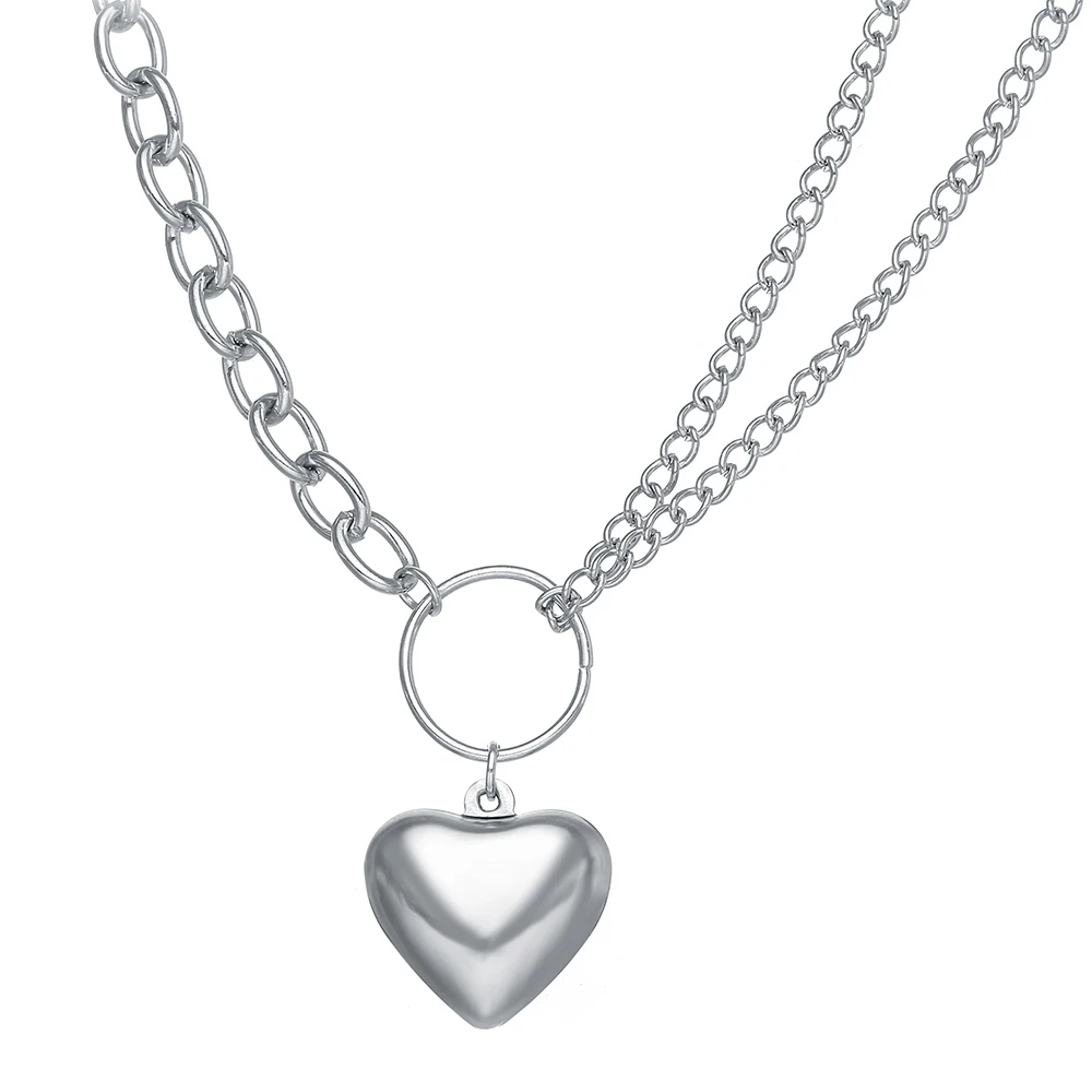 

PUSHI New product south Korean style alloy necklace collarbone chain necklace silver color heart pendant necklace