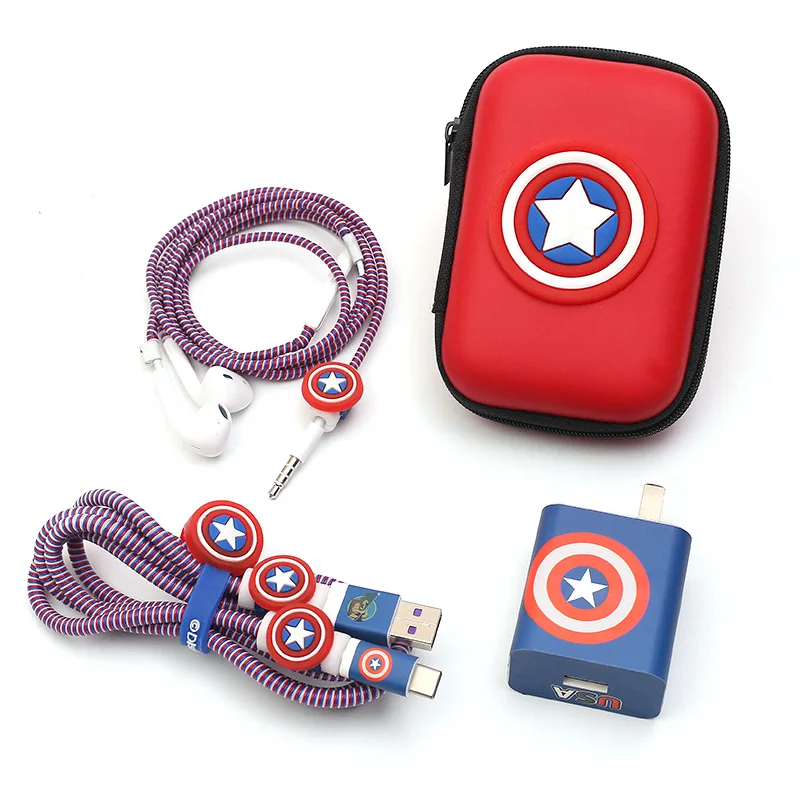 

Captain Cartoon Data Line Winder Tie Storage EVA Bag Kit for Huawei Mate20 Charger Sticker Protector Cable, Mixed color