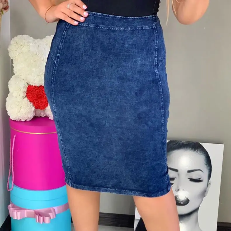 

Autumn Winter Washed Long Denim Pencil Skirts 2019 Casual Blue Straight Plus Size Jeans Skirt For Woman Denim