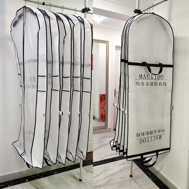 

Quality Wholesale Custom Logo Dust prevention Eco-friendly Cover Wedding Long Dress Bridal Gown Non Woven Garment Bag, Black, white, big red, brown, purple, burgundy, beige