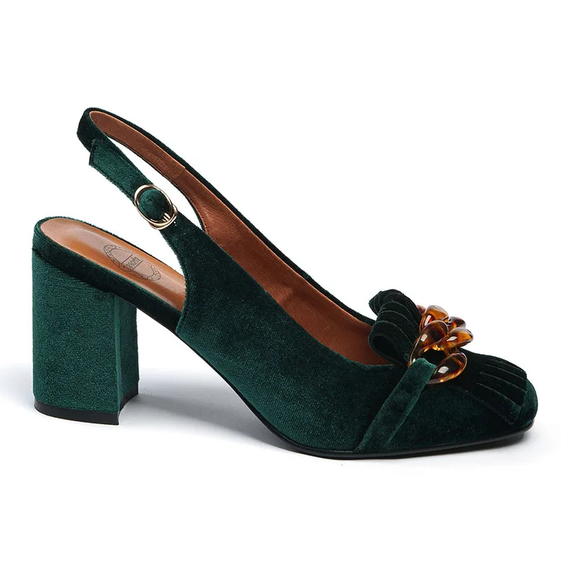 

WETKISS Popular Design Women Dress Shoes Chunky Heels Pumps Round Toe Charming Pumps Emerald Slingbacks Shoes 2021 OEM, Jasper