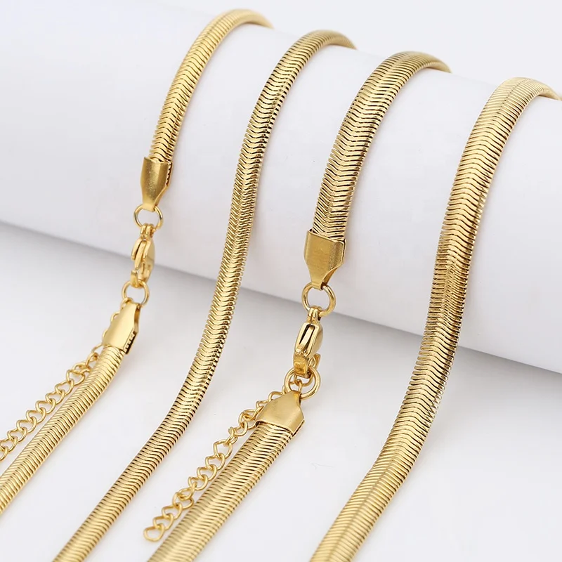 

Gold Plated 4mm Snake Chain Necklace Flat Herringbone Chokers for Women 40cm with 5cm Extended Chain