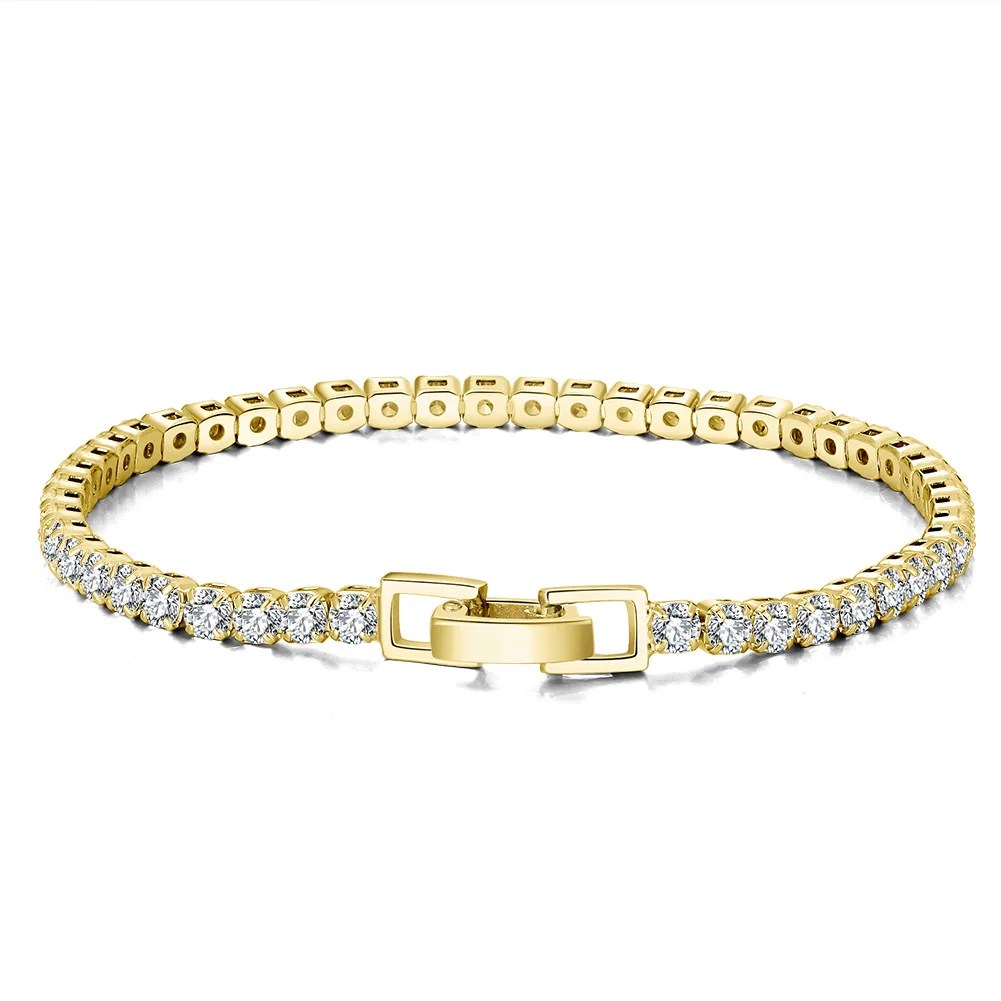 

fine jewelry Hiphop 925 sterling silver Iced Out Cubic Zircon 2 3 4mm 14K gold plated tennis chain Adjustable bracelet for women